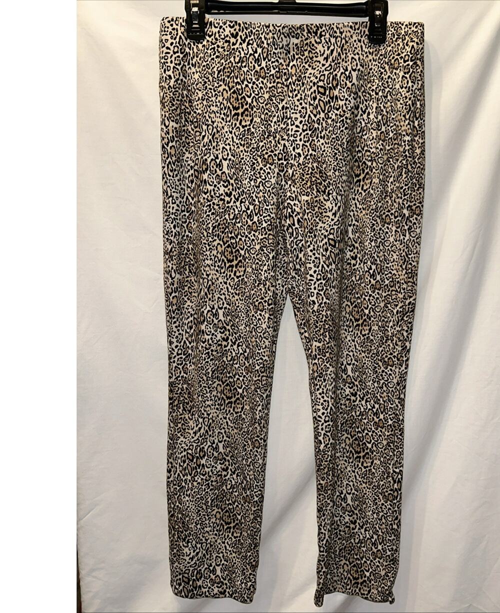 CHICOS Womens 8 Leopard Heavy Jersey Slim Knit Ankle Length Pant Preppy City
